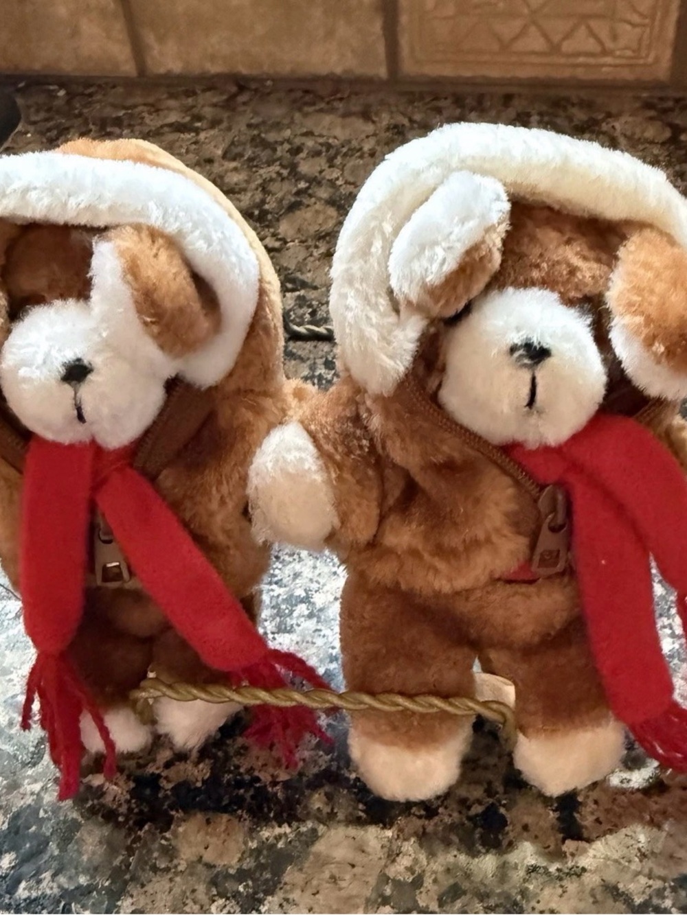 Vintage 1984 Set (2) Christmas Avon 5" Plush Puppy Tree Ornament Decor Dog Korea